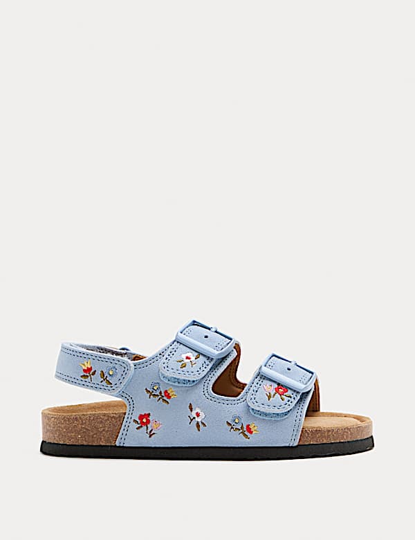 Kids' Suede Ditsy Floral Patterned Footbed Sandals (5 Small-2 Large) - CA