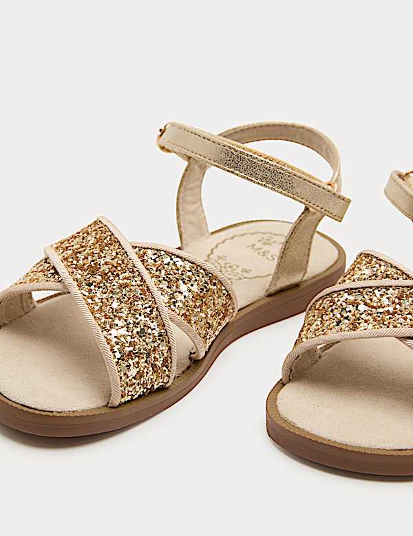 Kids' Glitter Cross Strap Sandals (4 Small-2 Large) - BN