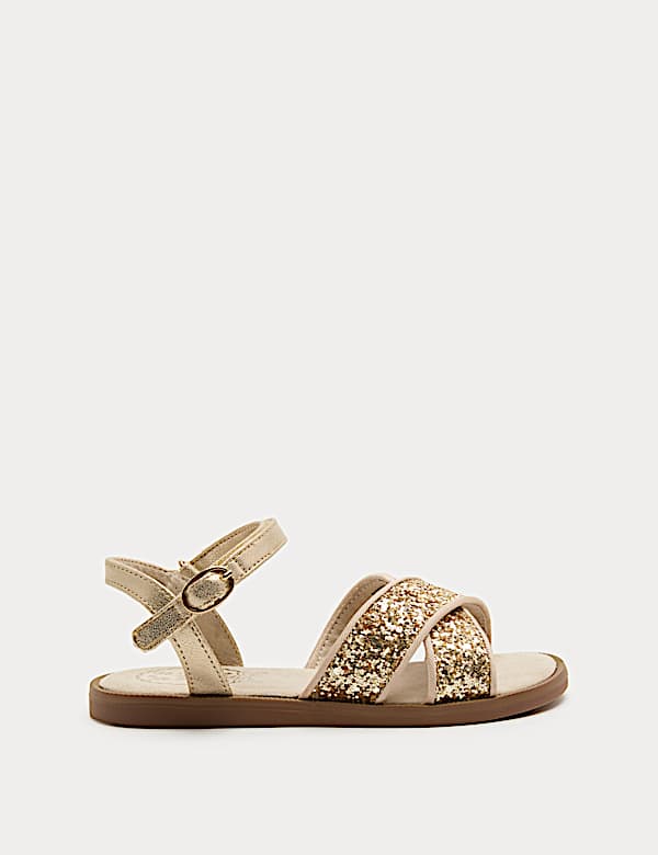 Kids' Glitter Cross Strap Sandals (4 Small-2 Large) - BN