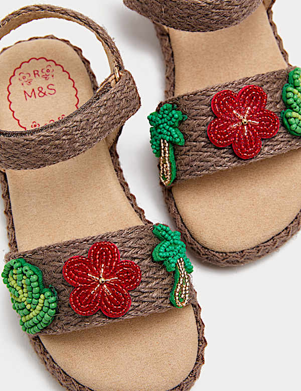 Kids' Rafia Beaded Flower Sandals (4 Small-2 Large) - NO
