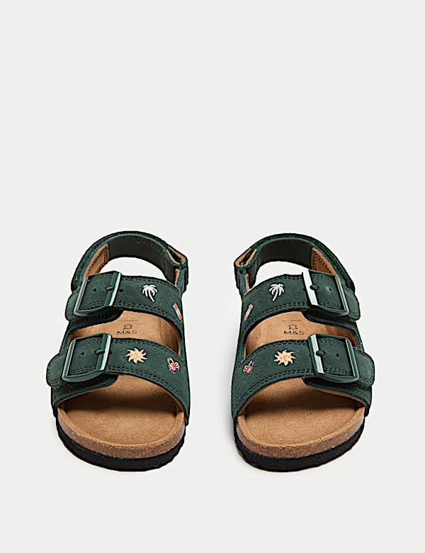 Kids&rsquo; Suede Embroidered Beach Footbed Sandals (4 Small-2 Large) - SI