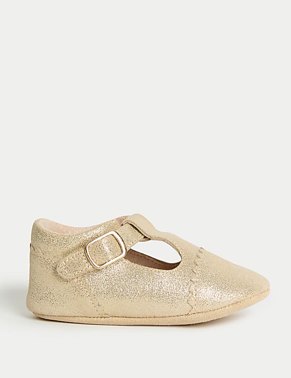 Marks Spencer Baby Leather Glitter T Bar Pre Walker Shoes 0 18 Months Gold 0 3 M