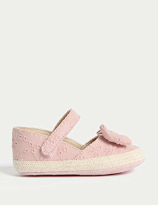 Baby Bow Espadrille Riptape Pram Shoes (0-18 Mths) - VN