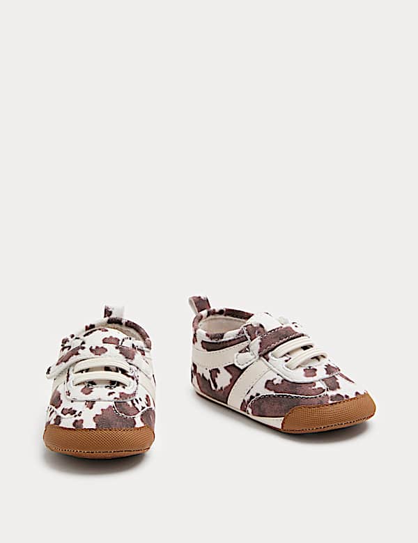 Baby Cow Print Riptape Pram Trainers (0-18 Months) - JO