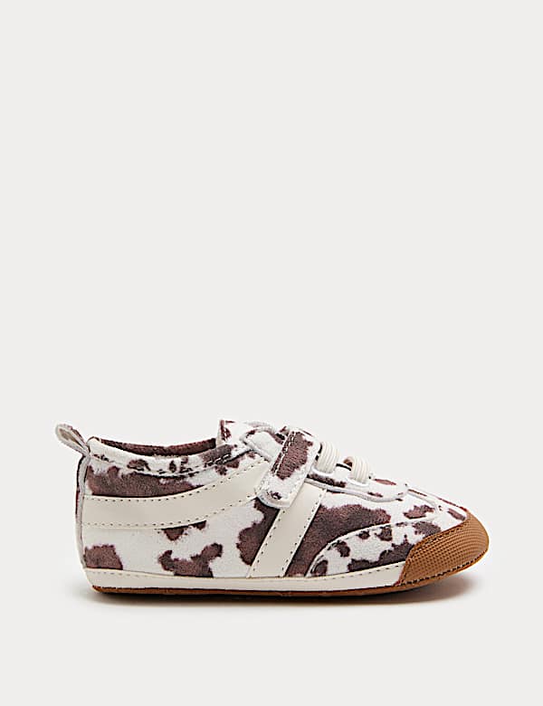 Baby Cow Print Riptape Pram Trainers (0-18 Months) - JO