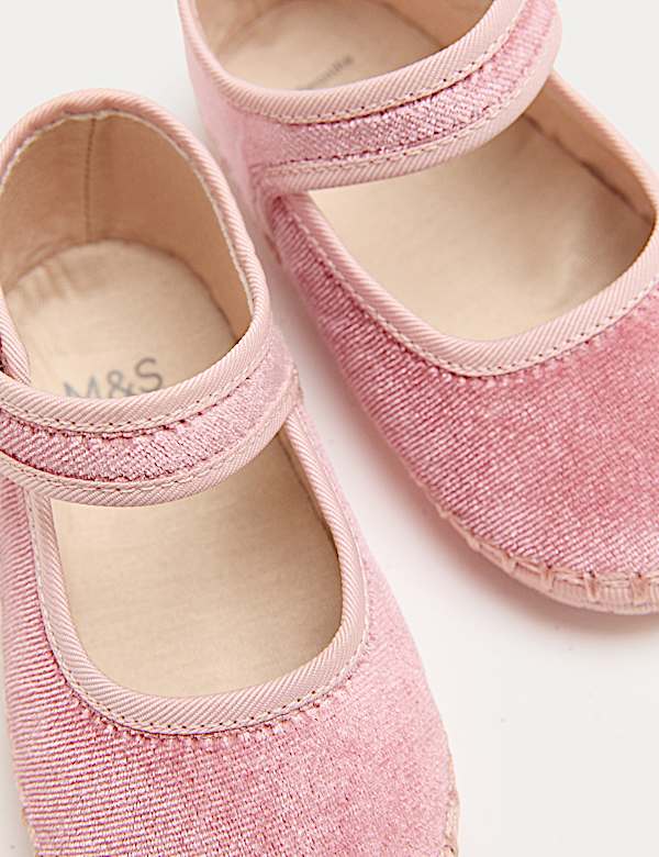 Baby Velvet Stitch Pram Ballet Shoes (0-18 Months) - CZ