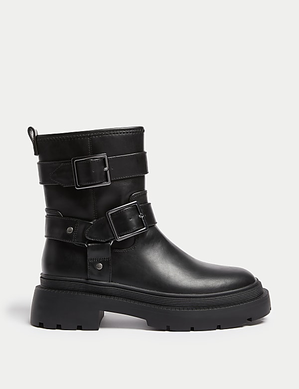 Black leather mid calf flat boots outlet