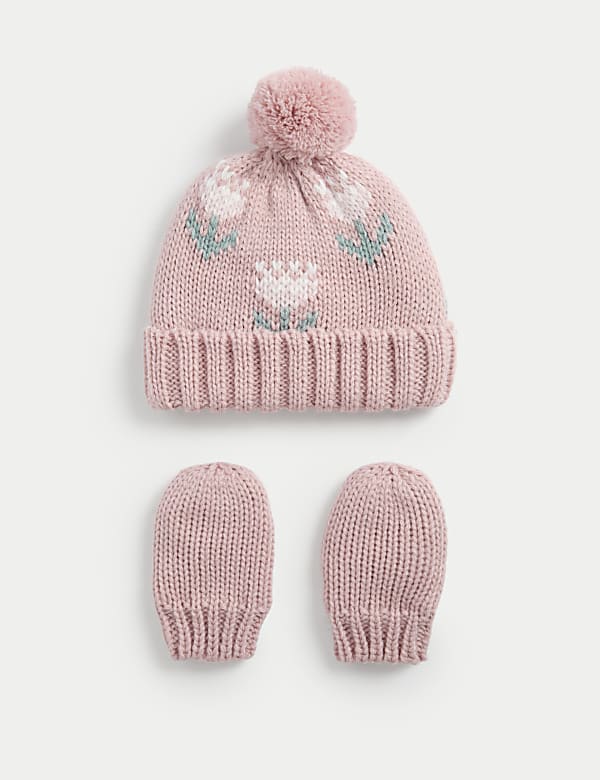 Floral Hat and Mitten Set (0 Mths-3 Yrs) - IT