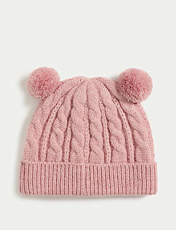 Kids' Cable Knit Double Pom Winter Hat (0-3 Yrs) - MX