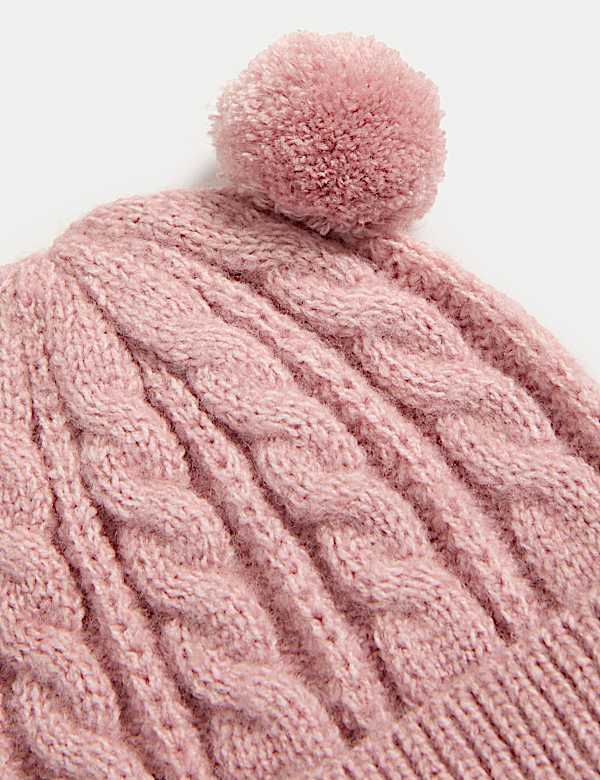 Kids' Cable Knit Double Pom Winter Hat (0-3 Yrs) - MX