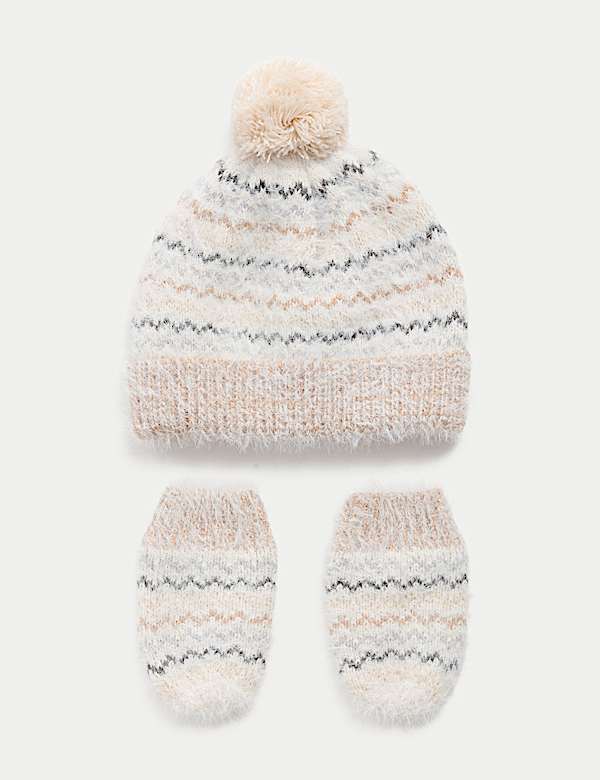 Ensemble bonnet et moufles bébé à rayures (jusqu’au 3 ans) - BE