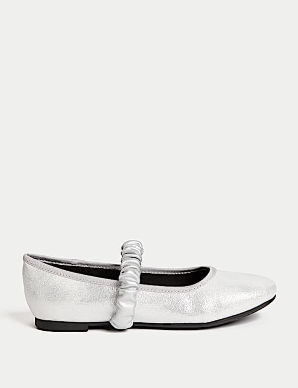 Kids' Ruched Strap Ballet Pumps (4 Small - 6 Large) - GR