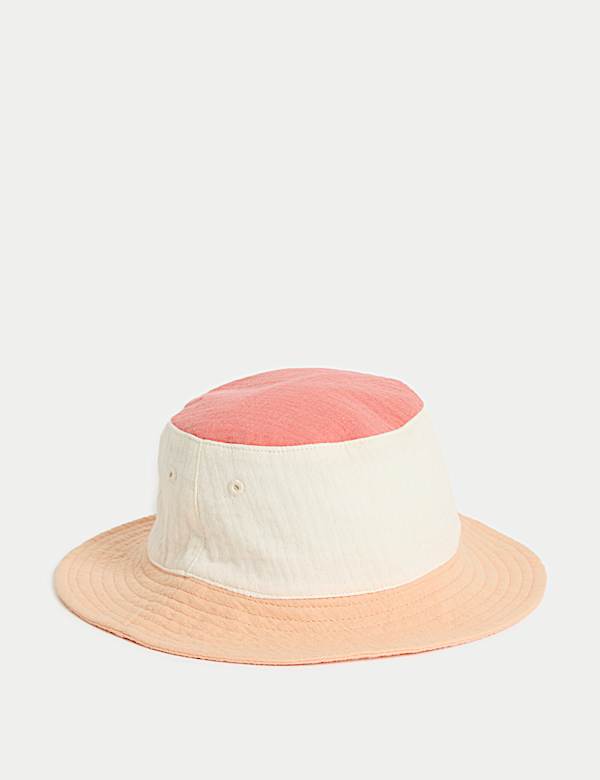Kids' Pure Cotton Colour Block Bucket Hat (0-3 Yrs) - US