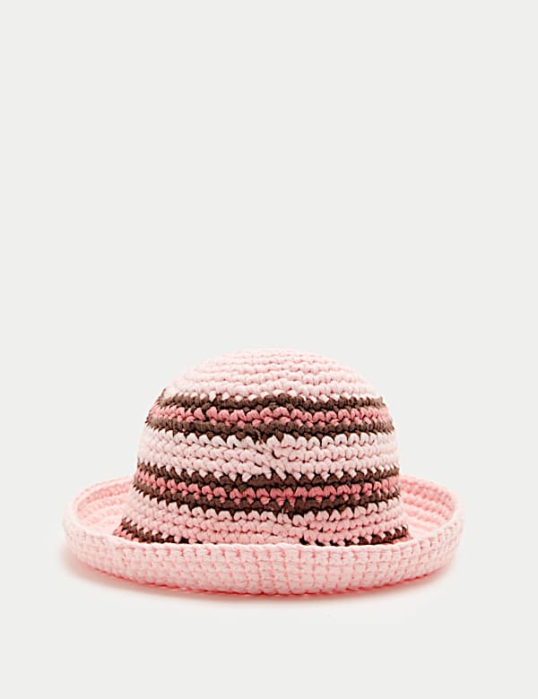 Baby Crochet Stripe Bucket Hat (0-36 Yrs) | PINK | Hats | M&S US