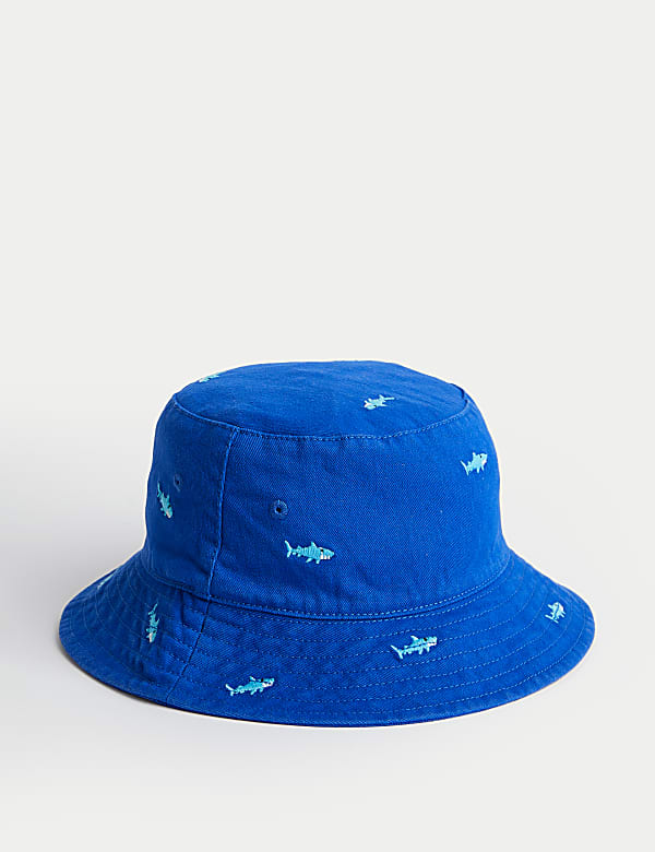 Pure Cotton Shark Embroidered Bucket Hat 1 13 Yrs NAVY MIX Hats M S IL
