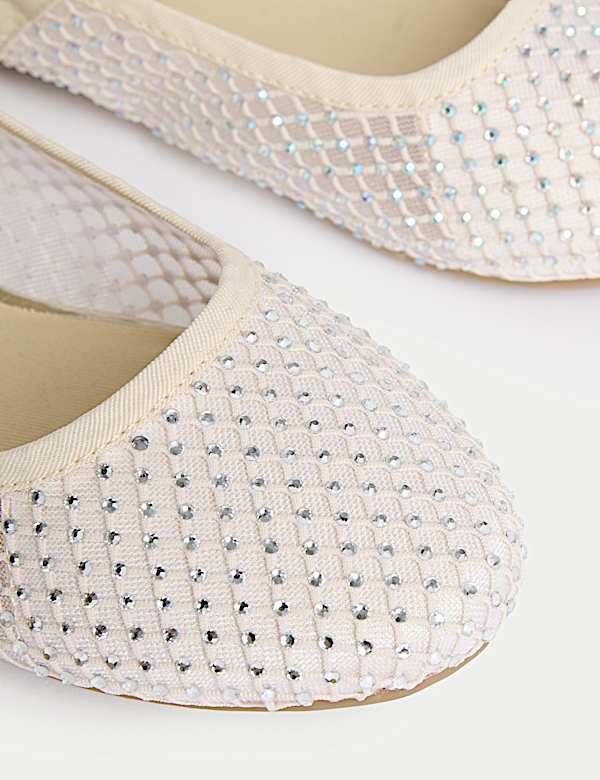 Kids' Diamante Mesh Ballet Pumps (10 Small - 6 Large) - BN