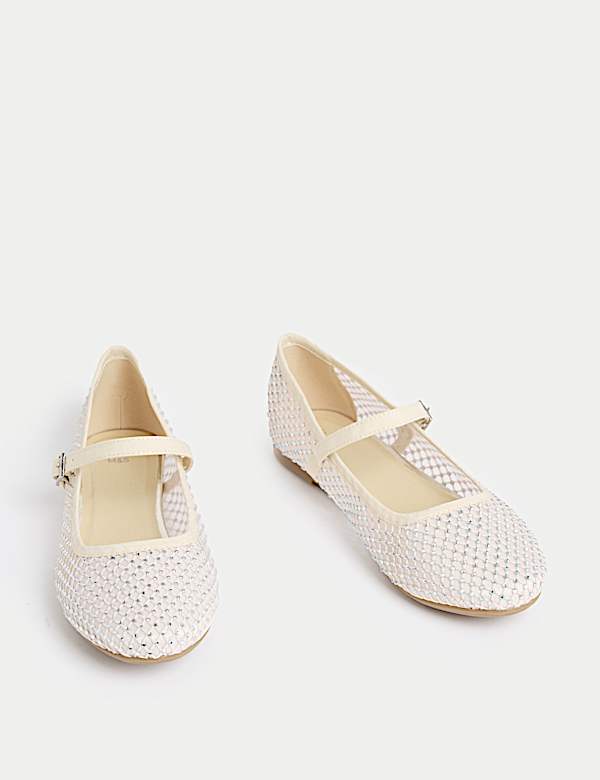 Kids' Diamante Mesh Ballet Pumps (10 Small - 6 Large) - BN