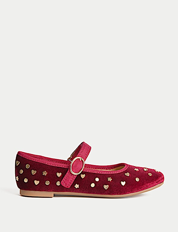 Kids' Velvet Studded Ballet Pumps (4 Small - 2 Large) - AL
