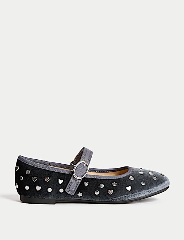Kids' Velvet Studded Ballet Pumps (4 Small - 2 Large) - GR