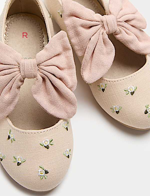 Kids' Embroidered Bow Ballet Shoes (4 Small - 2 Large) - CA