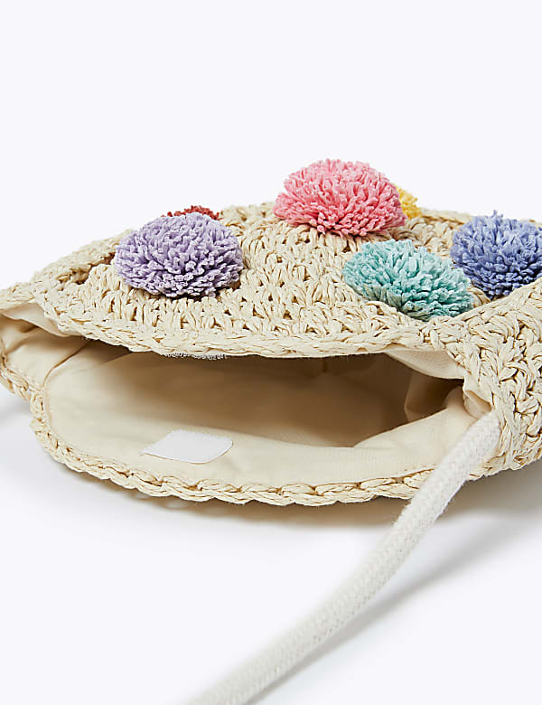 Kids' Straw Pom Pom Cross Body Bag