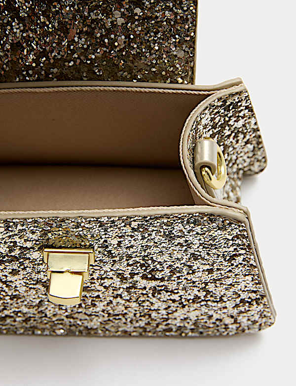 Bolso infantil con asa superior metalizada con brillos - ES