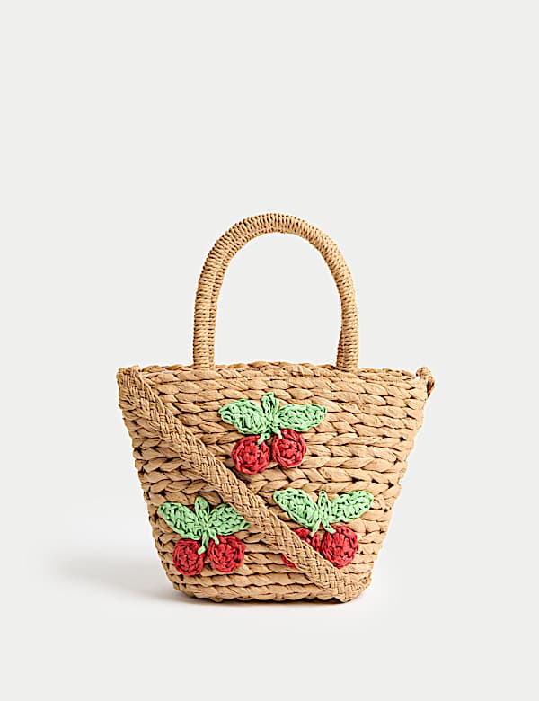 Kids' Cherry Straw Basket Bag - HU