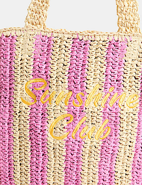 Kids Stripe Straw Shopper Bag - GR