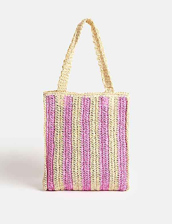 Kids Stripe Straw Shopper Bag - GR