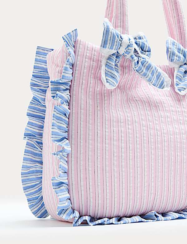 Striped Cotton Bow Tote Bag - FI