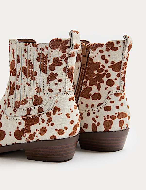 Botines infantiles de piel con estampado de vaca estilo Western (4 pequeño - 6 grande) - ES
