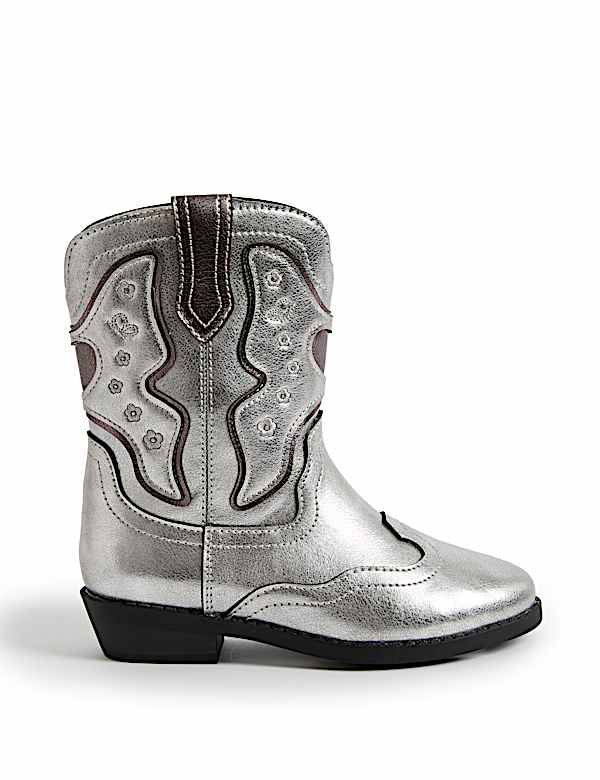 Kids' Metallic Western Boots (4 Small - 6 Large) - US
