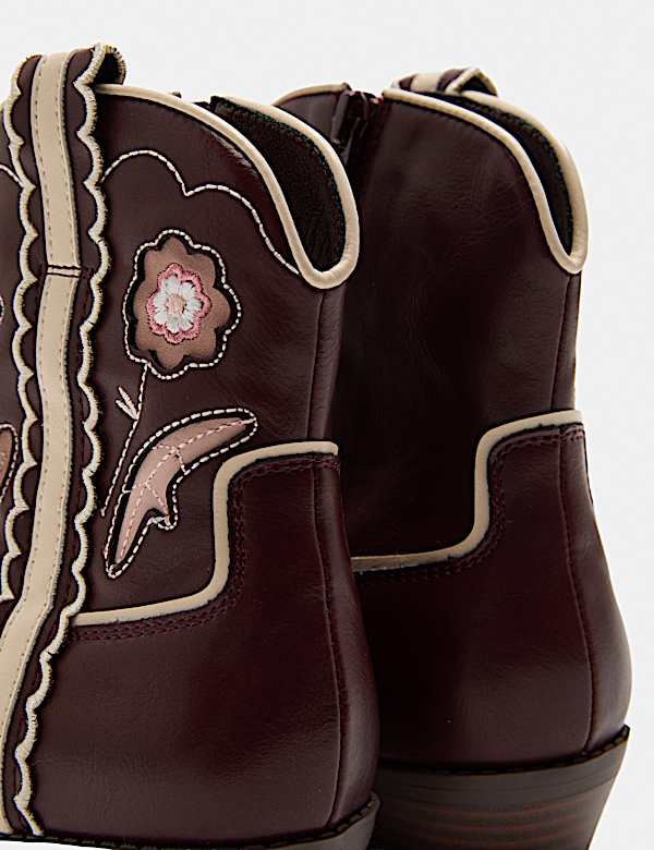 Bottines enfant style western &agrave; motif floral (du 20,5 au 39,5) - CA