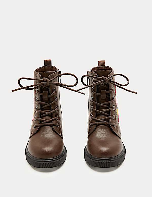 Bottes enfant &agrave; lacets et broderie florale (du 20,5 au 34,5) - CA