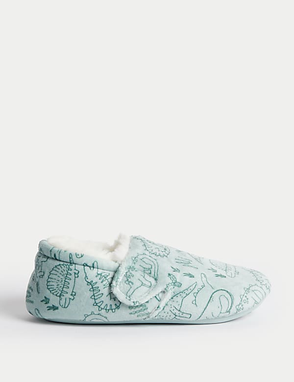 Kinderslipper mit Klettverschluss und Dinosauriermotiv 20 5 30 5 LIGHT GREEN Hausschuhe M S AT