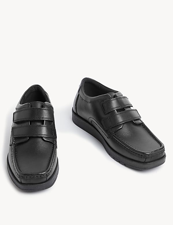 Kids' Leather Double Riptape School Shoes (2½ Large - 9 Large) - CY