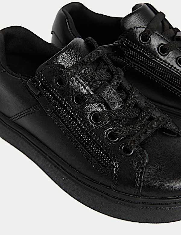 Kids' Leather Zip Fastening School Shoes (8 Small-2 Large) - FI