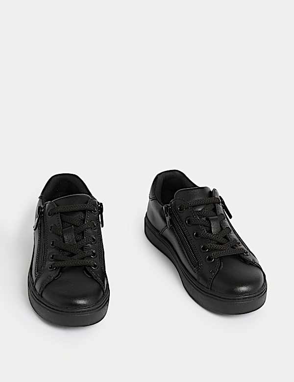 Kids' Leather Zip Fastening School Shoes (8 Small-2 Large) - FI