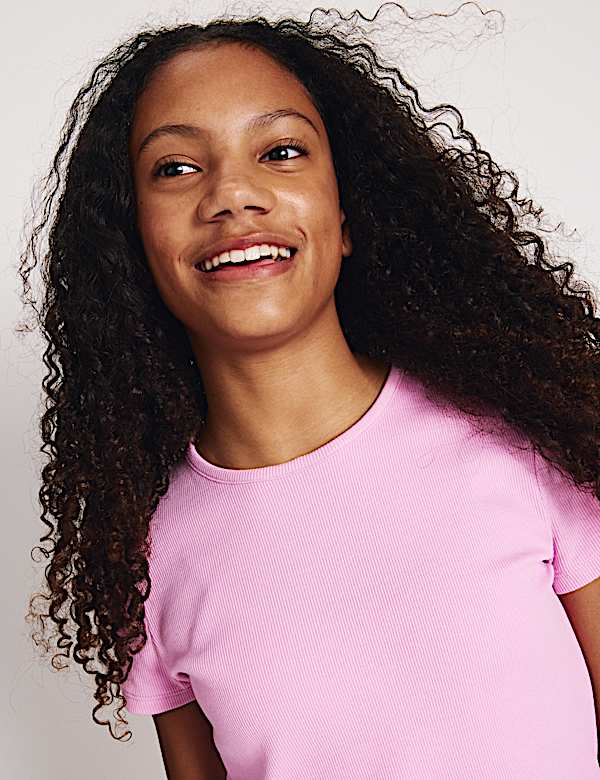 Cotton Rich Ribbed Fitted Crop T-Shirt (6-16 Yrs)
