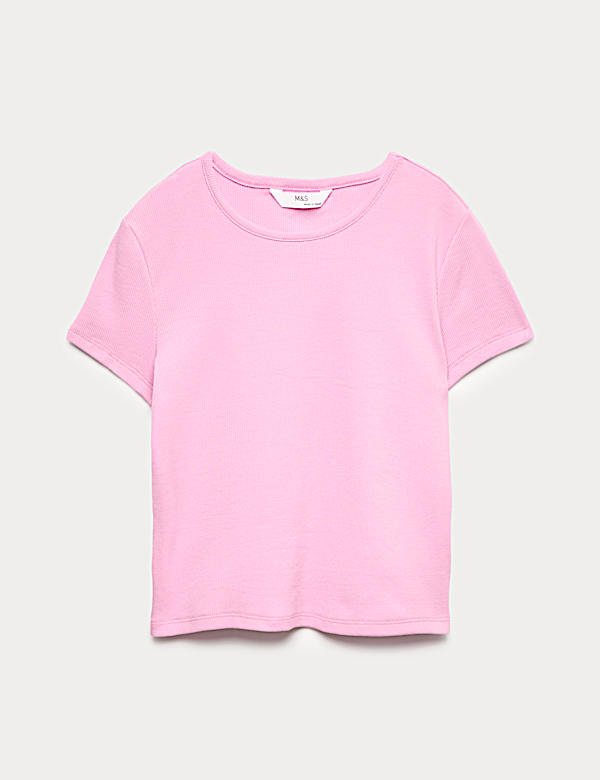 Cotton Rich Ribbed Fitted Crop T-Shirt (6-16 Yrs) - CZ