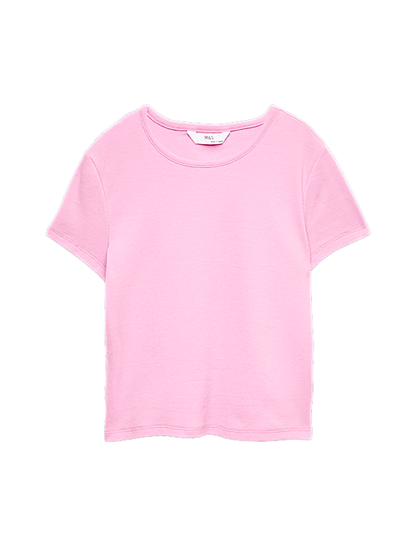Cotton Rich Ribbed Fitted Crop T-Shirt (6-16 Yrs)