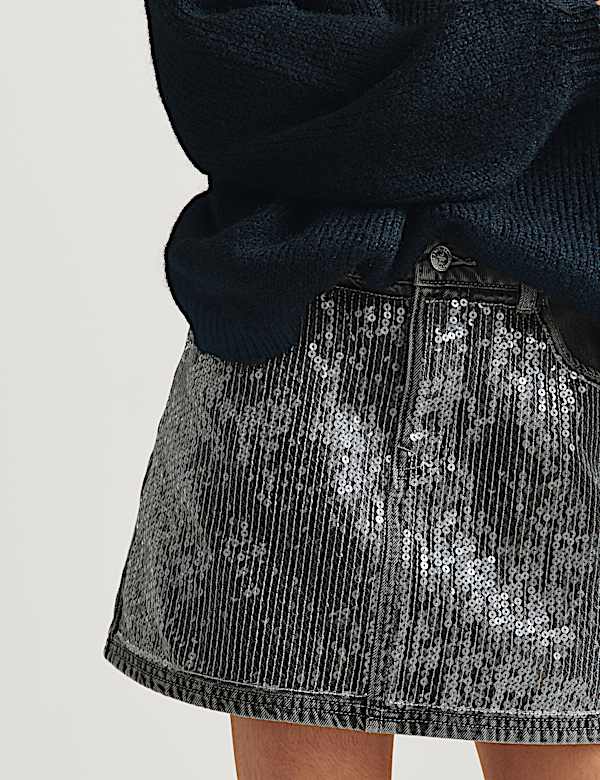 Denim Sequin Mini Skirt (6-16 Yrs) - US