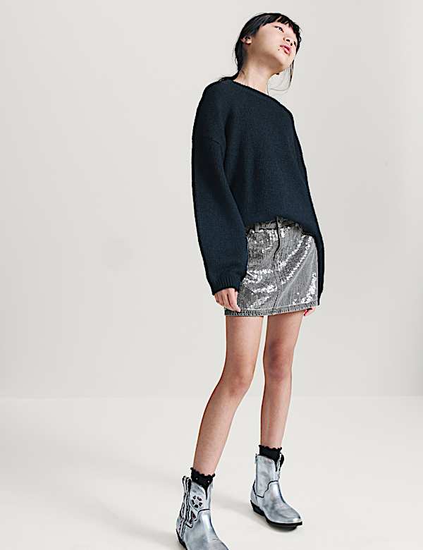 Denim Sequin Mini Skirt (6-16 Yrs) - US