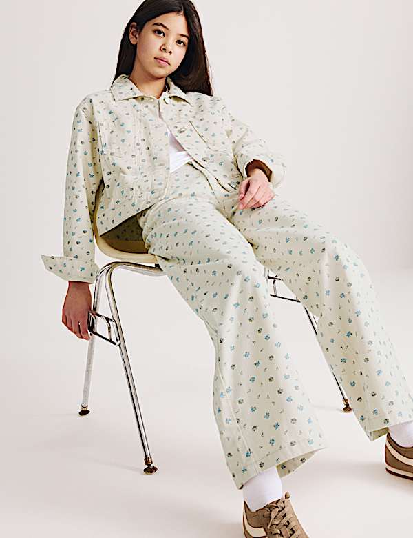 Denim Ditsy Print Wide Leg Jeans (6-16 Yrs) - FR