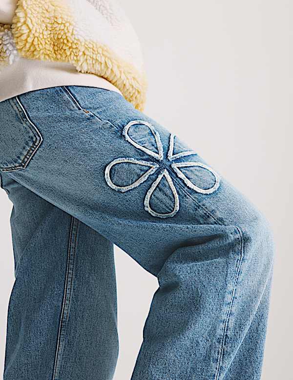 Floral Embroidered Wide Leg Denim Jeans (6-16 Yrs) - CH