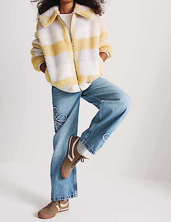 Floral Embroidered Wide Leg Denim Jeans (6-16 Yrs) - CH