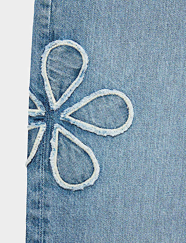 Floral Embroidered Wide Leg Denim Jeans (6-16 Yrs) - CH