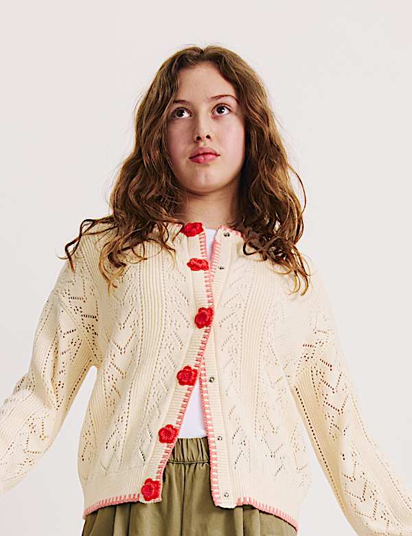 C&aacute;rdigan 100 % algod&oacute;n con estampado de rosa (6-16 a&ntilde;os) - ES