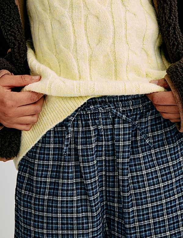 Pure Cotton Checked Relaxed Trousers (6-16 Yrs) - NL