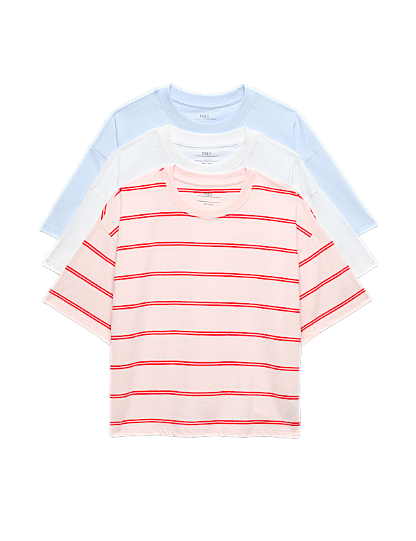 3 Pack Pure Cotton Boxy T-Shirts (6-16 Yrs)